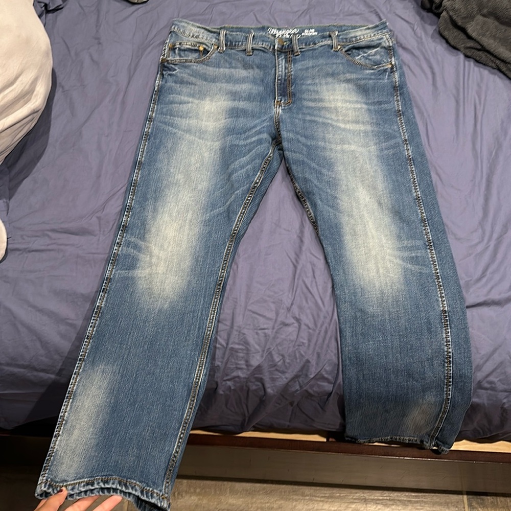 Brand: Wrangler, Size: 44x34, Color: Denim